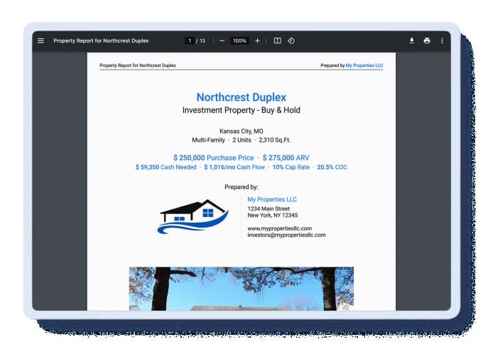 Dealcheck customizable property reports example